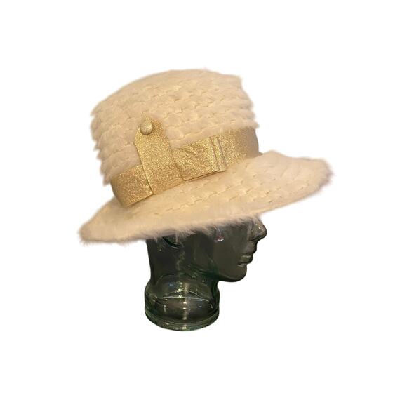 Vintage Sue Lee by Irving Faux Fur Hat Gold Bow Made in France 1960s Glam main image 8